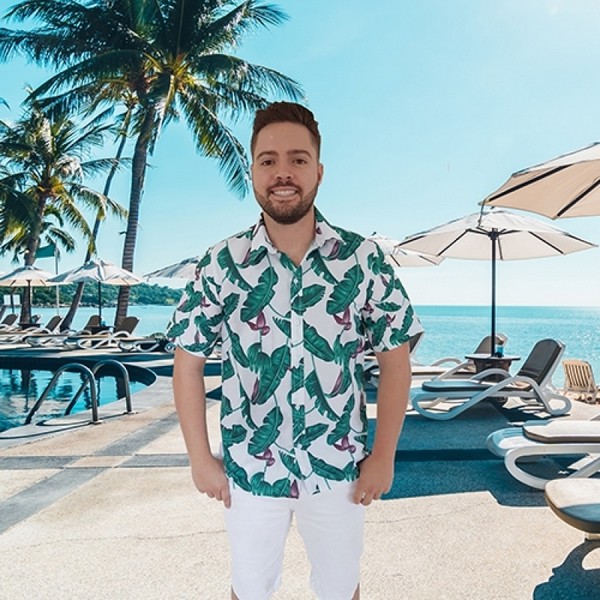 Camisa para Garçom de Praia Jardim Everest - Camisa Havaiana Masculina Florida para Garçom
